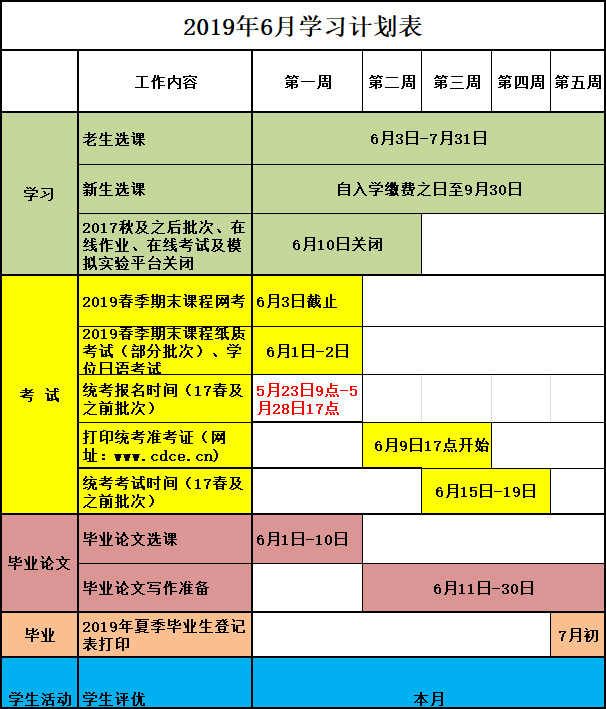 2019年6月學(xué)習(xí)計(jì)劃表